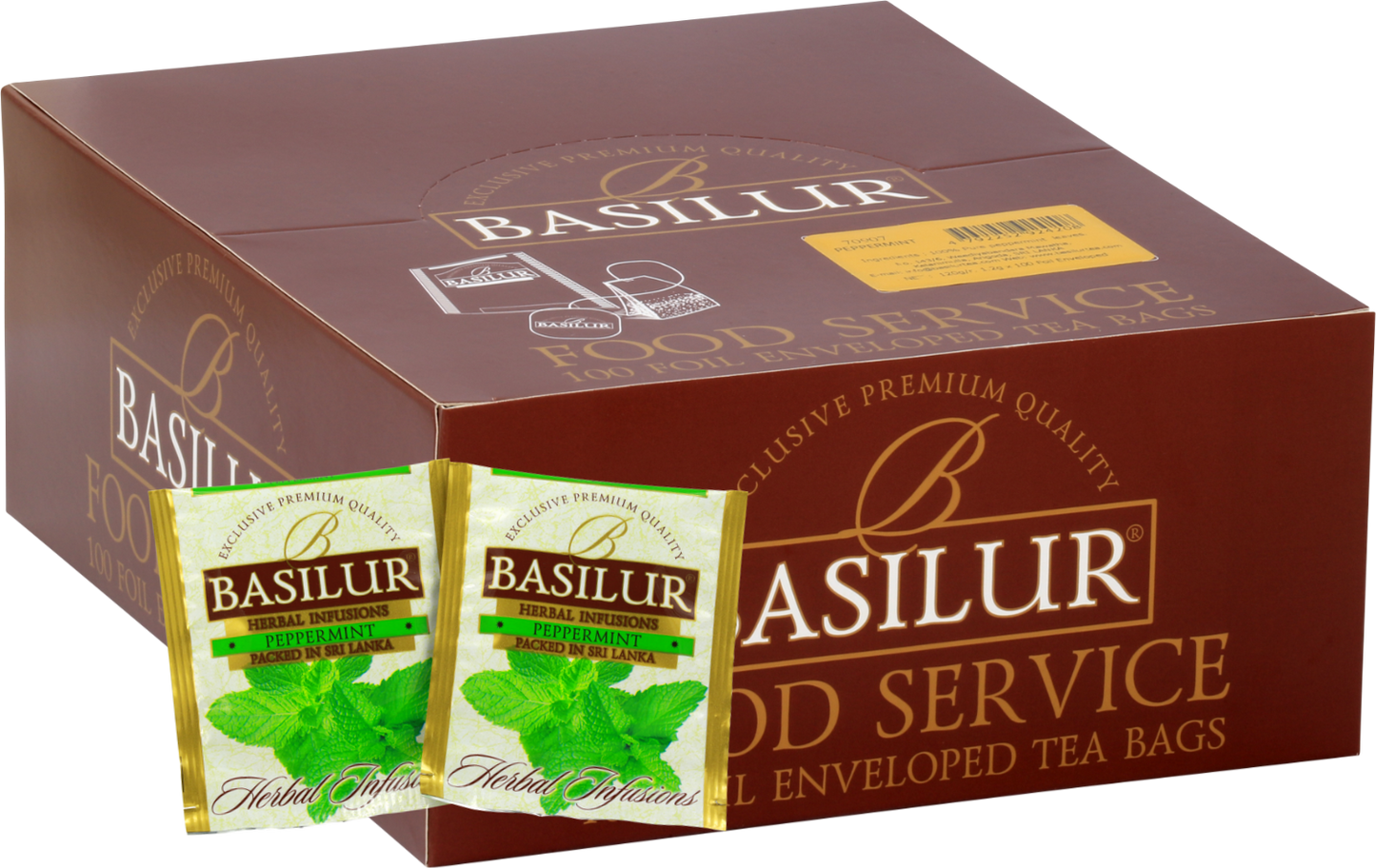 Opakowanie Basilur Peppermint 100 kopert, herbata ziołowa z mięty pieprzowej.