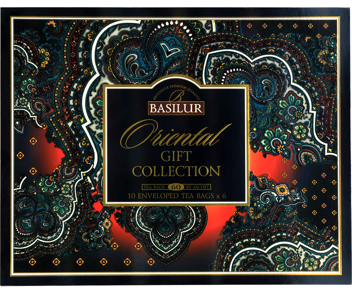 Front eleganckiego opakowania Basilur Oriental Gift Collection z orientalnym wzorem.