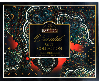 Front eleganckiego opakowania Basilur Oriental Gift Collection z orientalnym wzorem.