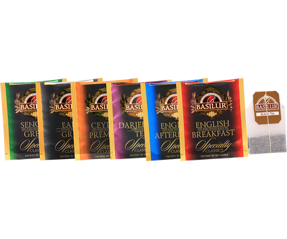 Zestaw herbat Basilur Specialty Classics w kopertkach – 6 smaków.