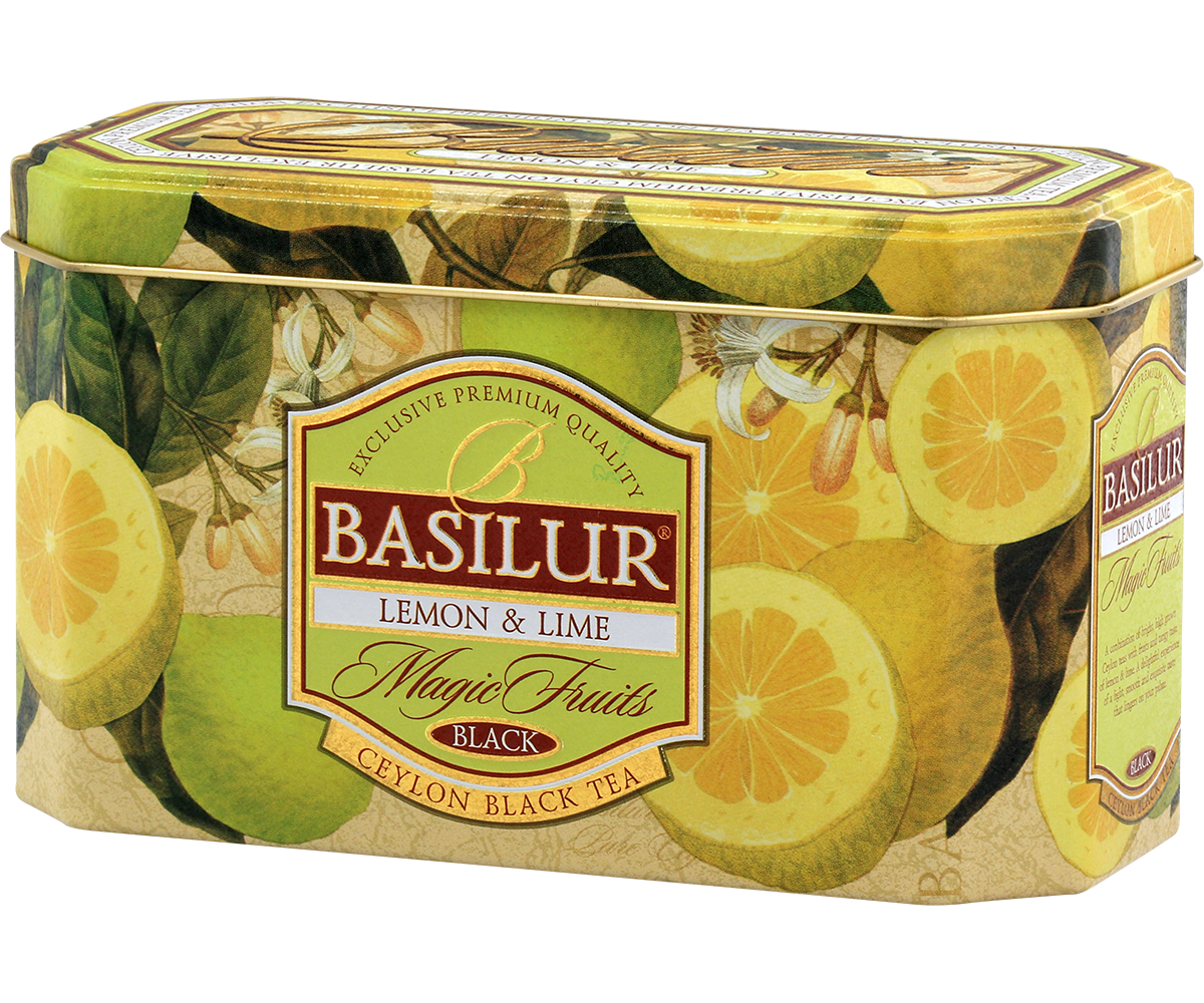 Puszka herbaty Basilur Lemon & Lime – czarna herbata cejlońska z cytryną i limonką.