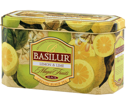 Puszka herbaty Basilur Lemon & Lime – czarna herbata cejlońska z cytryną i limonką.