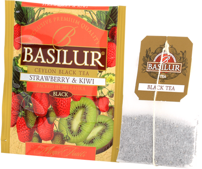 Koperta i torebka herbaty Basilur Strawberry & Kiwi z serii Magic Fruits.