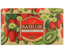 Puszka herbaty Basilur Strawberry & Kiwi – czarna herbata cejlońska z owocami.