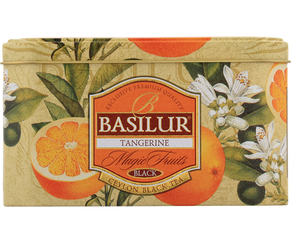 Puszka herbaty Basilur Tangerine – czarna herbata cejlońska z mandarynką.