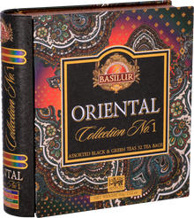 Opakowanie boczne herbat Basilur Oriental Collection No. 1 z orientalnym wzorem.
