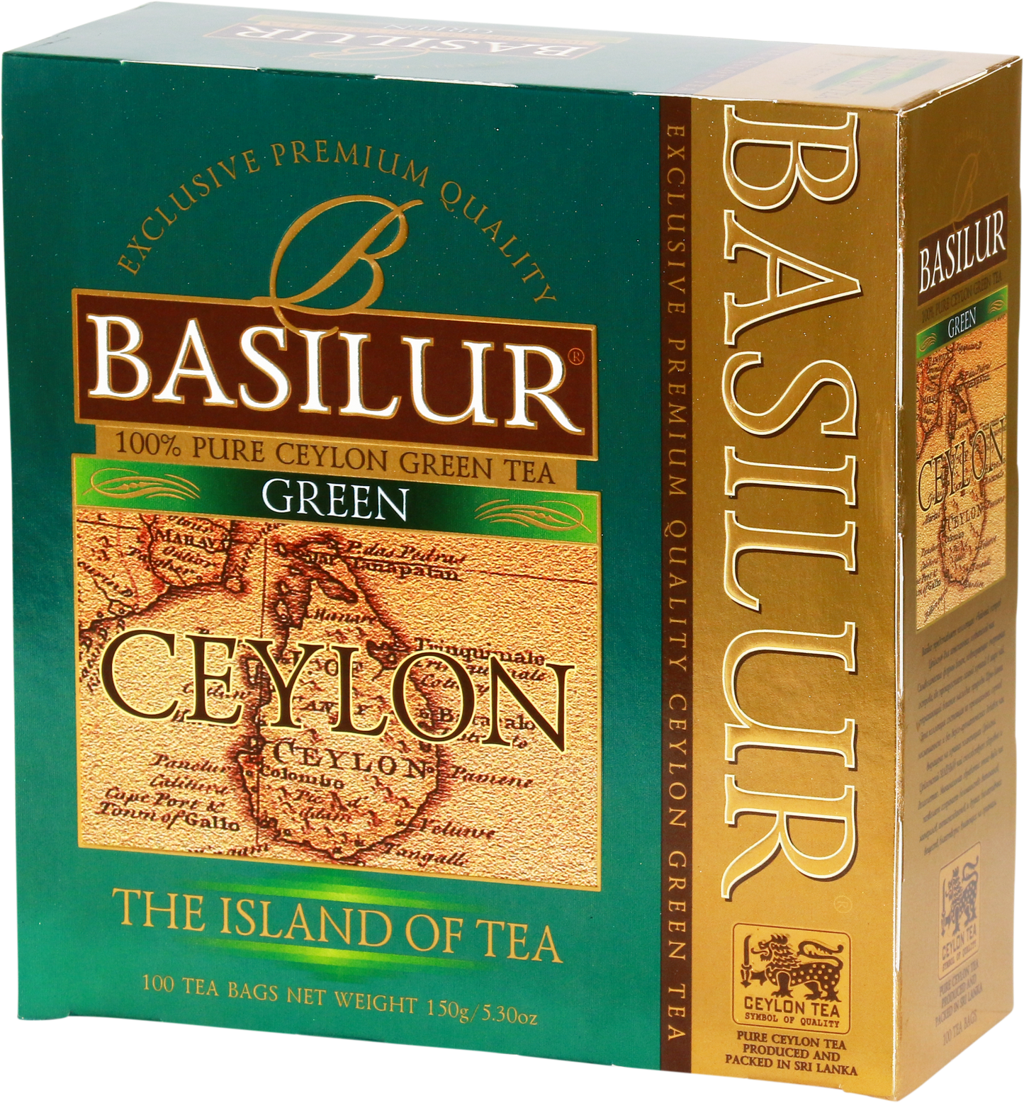 Herbata Basilur Green w kartonowym opakowaniu z mapą Cejlonu – 100 kopert.