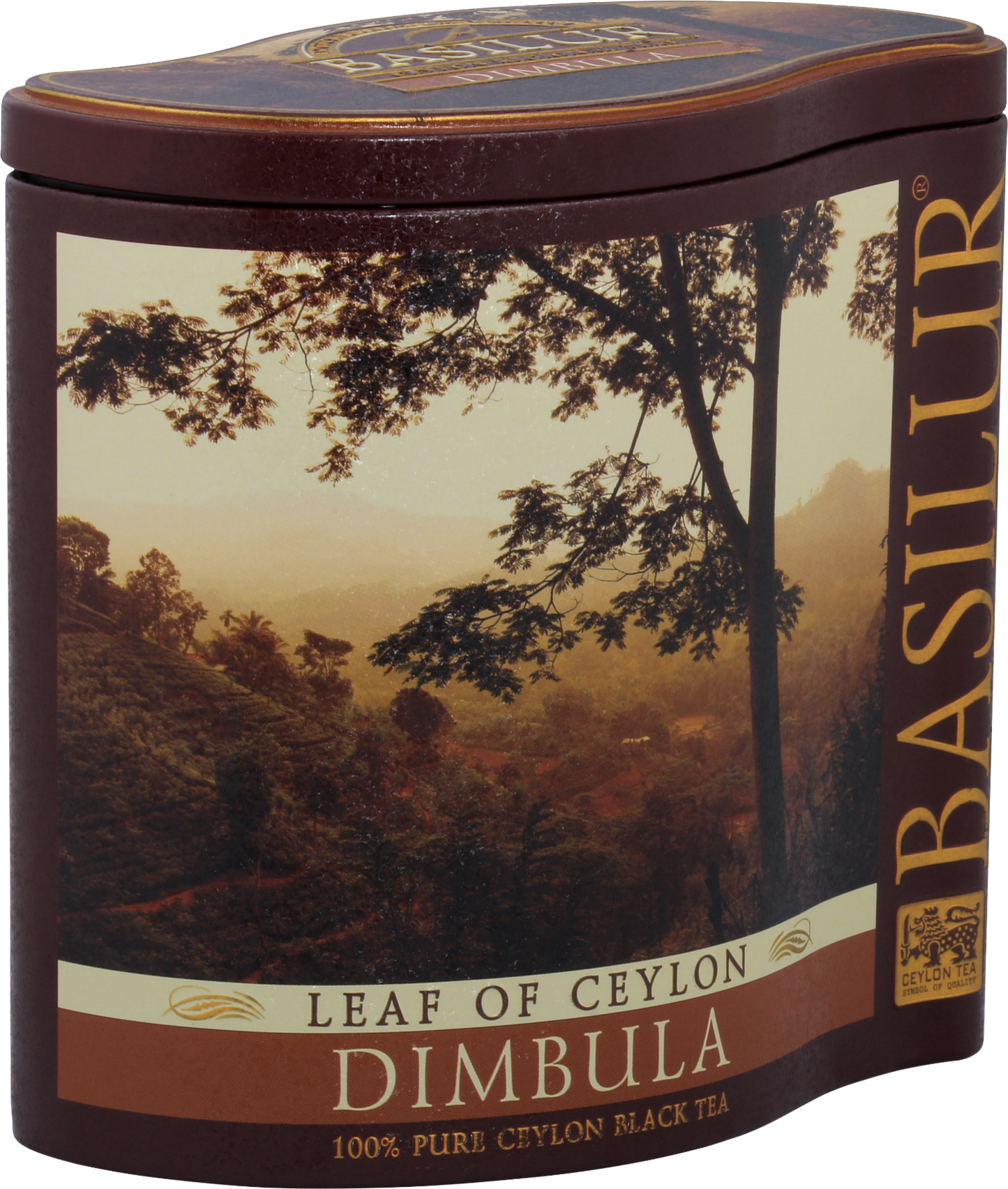 Elegancka puszka herbaty Basilur Dimbula – czarna herbata cejlońska w stylowym opakowaniu.