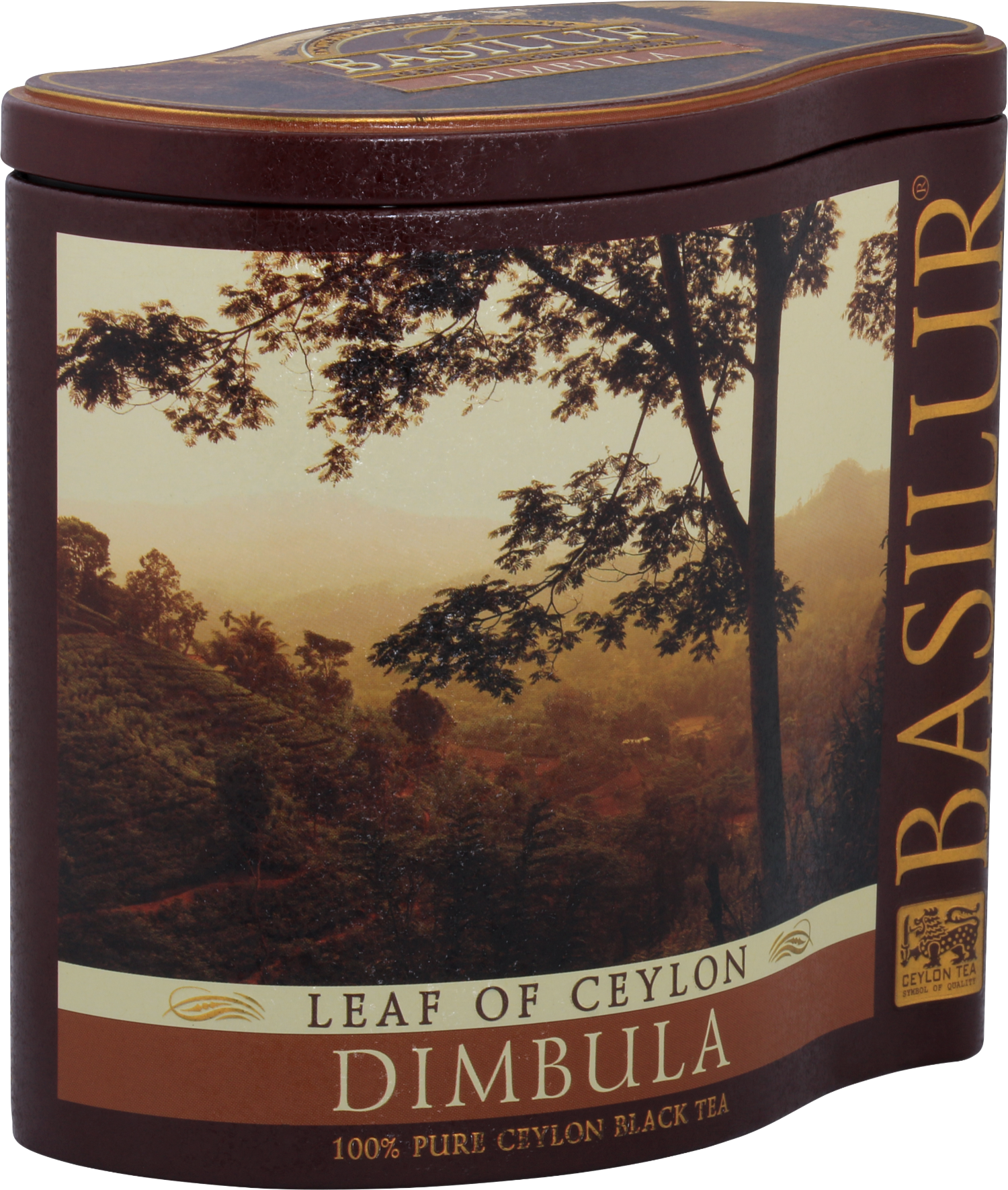 Elegancka puszka herbaty Basilur Dimbula – czarna herbata cejlońska w stylowym opakowaniu.