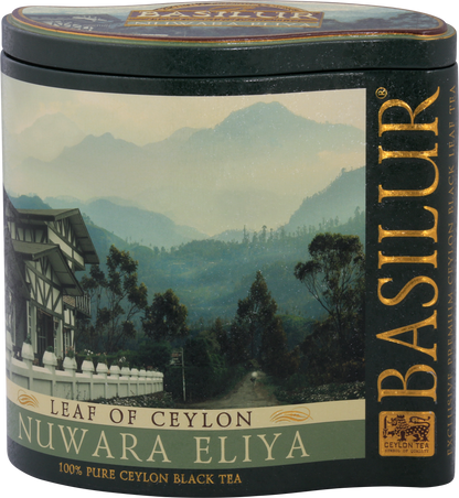 Herbata Basilur Nuwara Eliya w eleganckiej zielonej puszce – czarna herbata cejlońska premium.