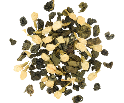 Liście zielonej herbaty z dodatkiem kwiatów jaśminu.