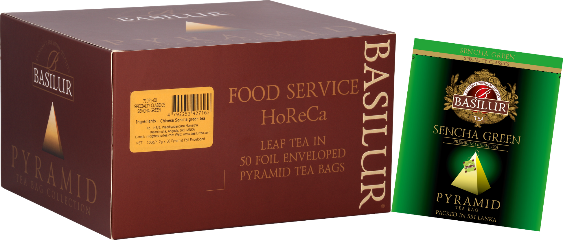 Opakowanie Basilur Sencha Classic piramidki refill – zielona herbata w 50 torebkach.