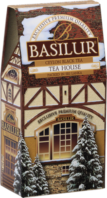 Tylna strona opakowania Basilur Tea House z informacjami o produkcie.