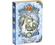 Puszka herbaty Basilur Tea Book vol. I – widok boczny z ozdobnymi detalami.