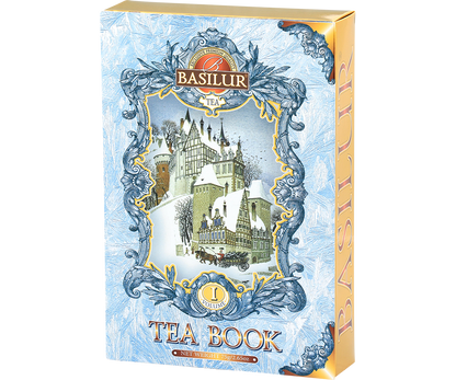 Herbata Basilur Tea Book vol. I w ozdobnej niebieskiej puszce w kształcie książki, idealna na prezent.