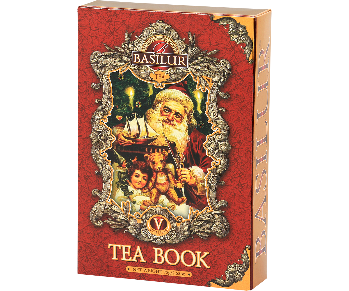 Puszka herbaty Basilur Tea Book vol. V widok boczny z eleganckimi detalami.