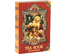 Herbata Basilur Tea Book vol. V w ozdobnej czerwonej puszce z motywem świątecznym.