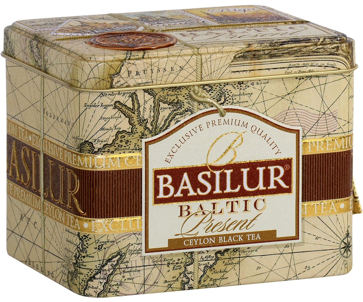 Bok puszki Basilur Baltic Present z klasycznym motywem kartograficznym