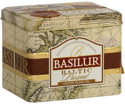 Bok puszki Basilur Baltic Present z klasycznym motywem kartograficznym