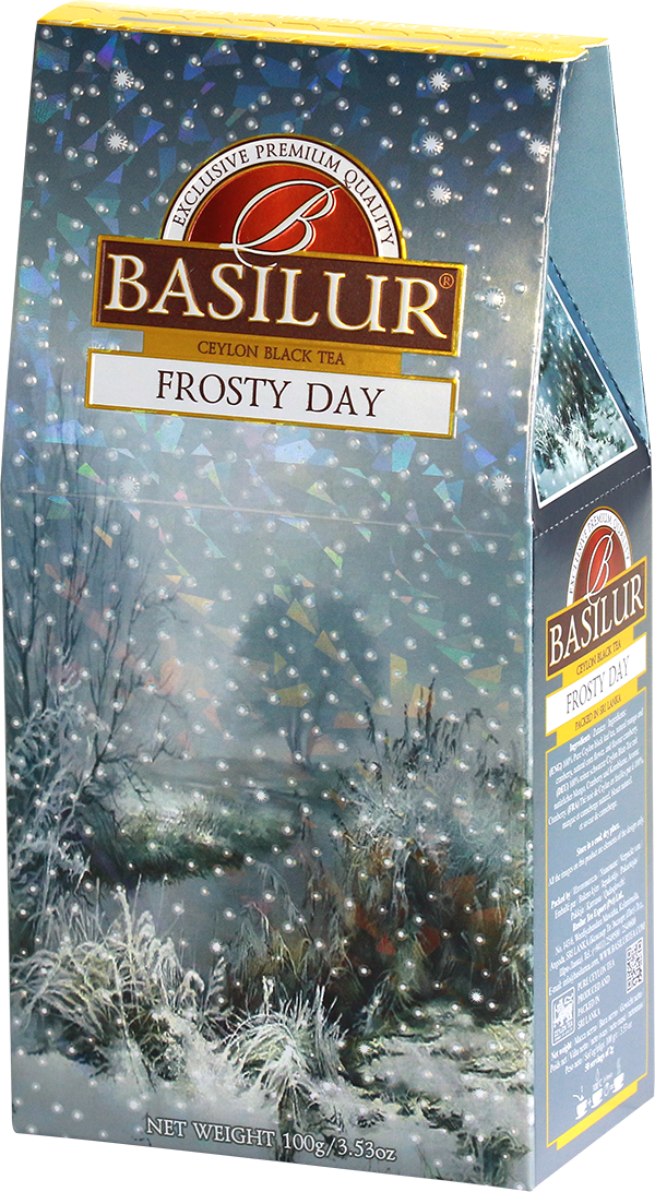 Herbata Basilur Frosty Day w ozdobnym zimowym opakowaniu 100 g.