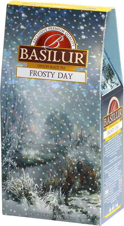 Herbata Basilur Frosty Day w ozdobnym zimowym opakowaniu 100 g.