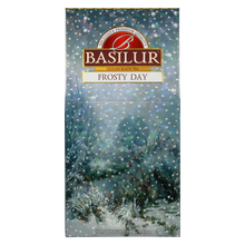 Puszka herbaty Basilur Frosty Day – widok boczny z opisem produktu.