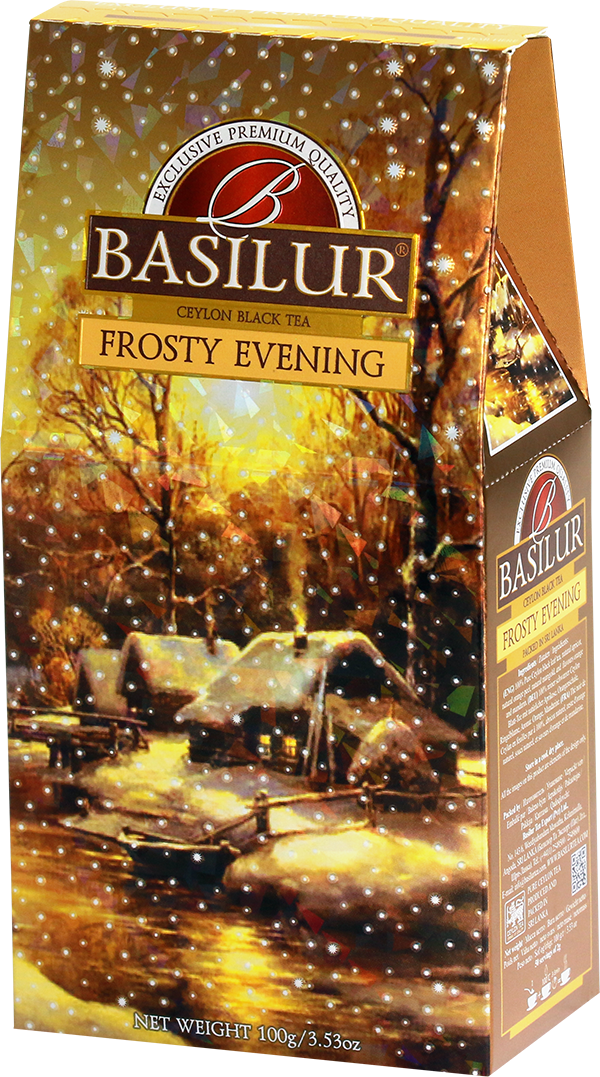 Herbata Basilur Frosty Evening w ozdobnym złocistym opakowaniu 100 g.