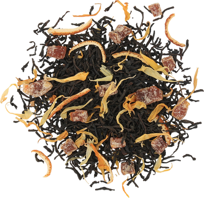 Mieszanka czarnej herbaty cejlońskiej z imbirem i skórką pomarańczy Basilur Frosty Evening.