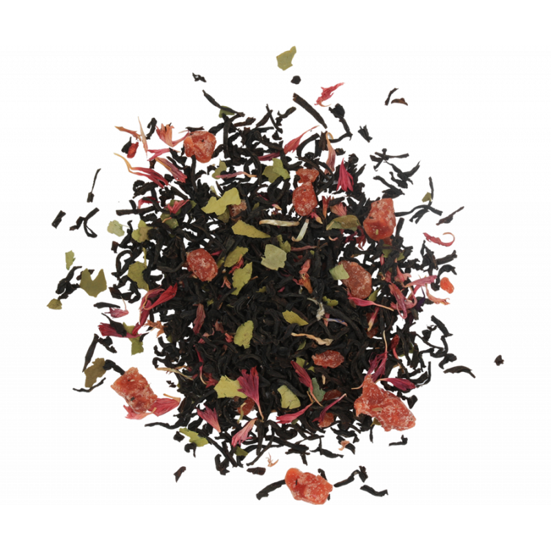 Liściasta herbata Basilur Sweet Cherry z czarnej herbaty cejlońskiej z kawałkami wiśni i płatkami kwiatów