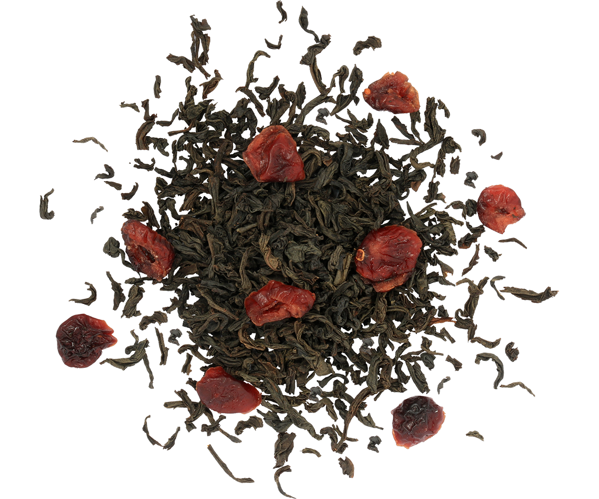 Liście czarnej herbaty Basilur z dodatkiem suszonej żurawiny, aromatyczna zimowa mieszanka.