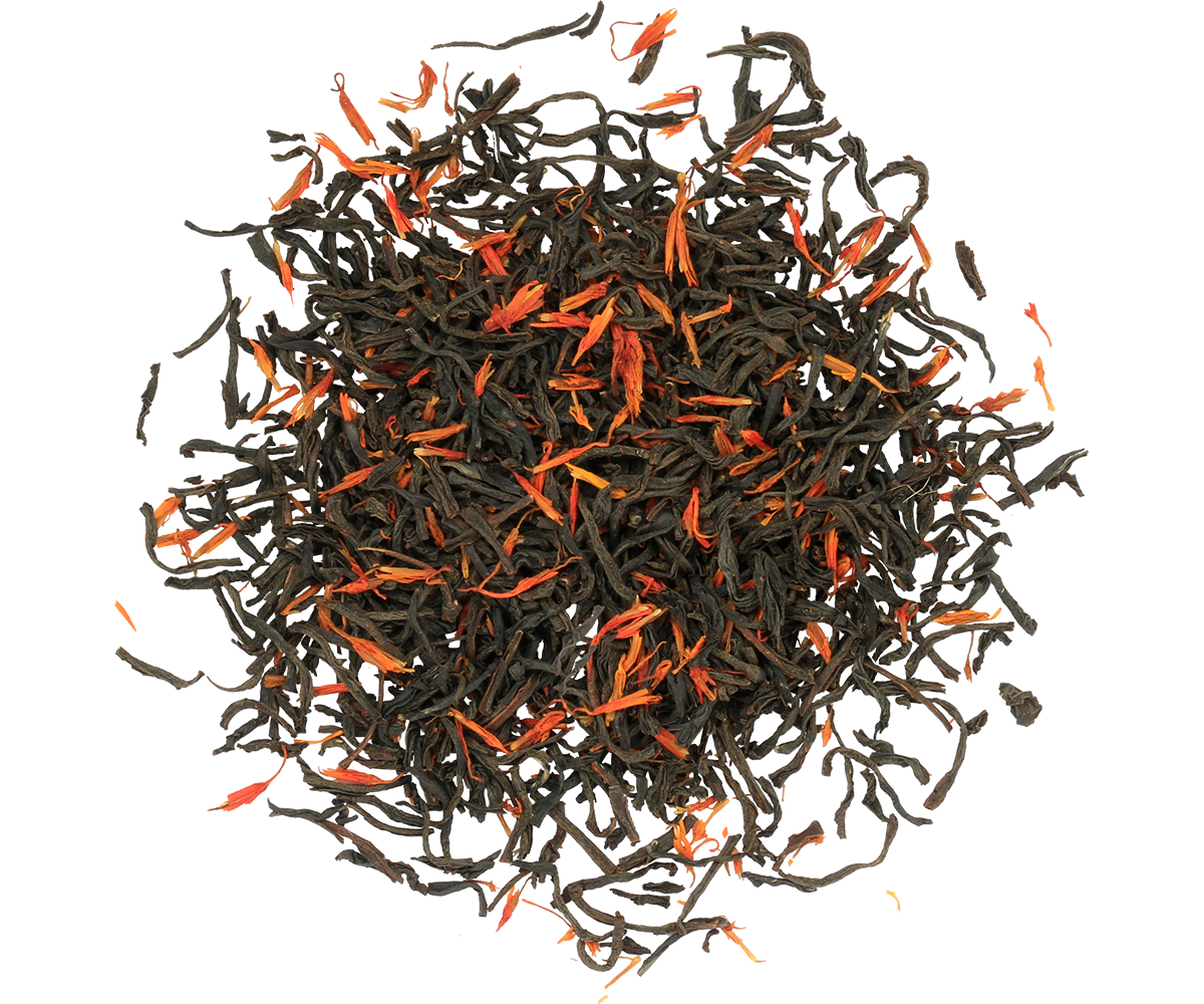 Liście czarnej herbaty cejlońskiej z dodatkiem płatków w herbacie Basilur Autumn Tea