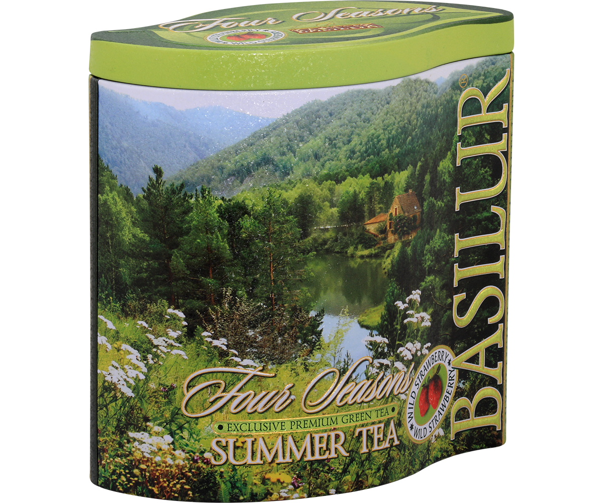 Bok puszki Basilur Summer Tea z opisem kolekcji Four Seasons