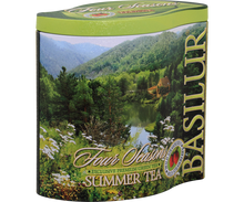 Bok puszki Basilur Summer Tea z opisem kolekcji Four Seasons