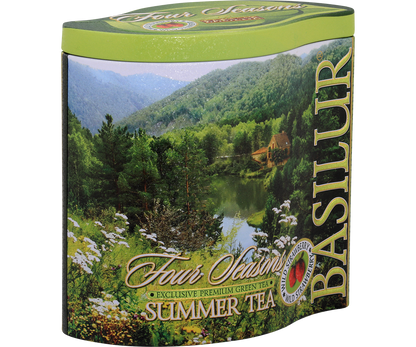 Bok puszki Basilur Summer Tea z opisem kolekcji Four Seasons