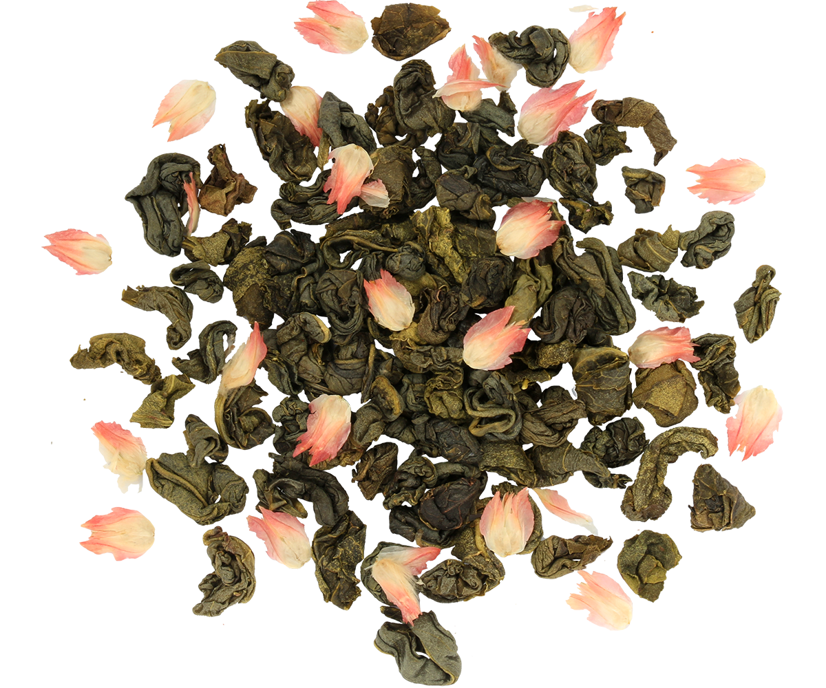 Zielona herbata Basilur Love Story vol. III z płatkami kwiatów.