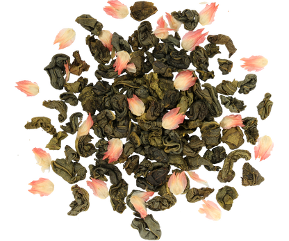 Zielona herbata Basilur Love Story vol. III z płatkami kwiatów.