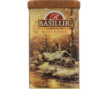 Przód puszki Basilur Frosty Evening z napisem Ceylon Black Tea