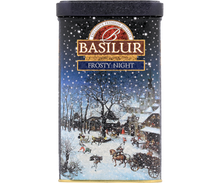 Przód puszki Basilur Frosty Night z napisem Ceylon Black Tea