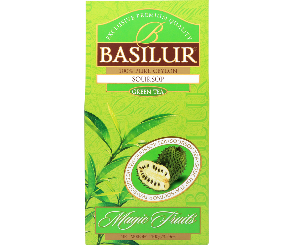 Opakowanie zielonej herbaty Basilur Soursop z kolekcji Magic Fruits