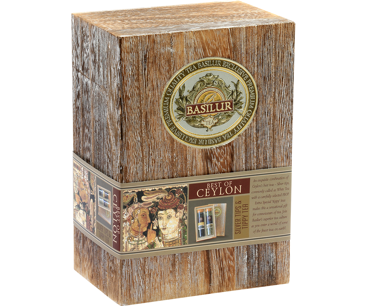 Zestaw herbat Basilur Silver Tips & Tippy Tea w eleganckim drewnianym pudełku.