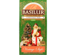 Front opakowania Basilur Christmas Tree zielona herbata świąteczna cejlońska