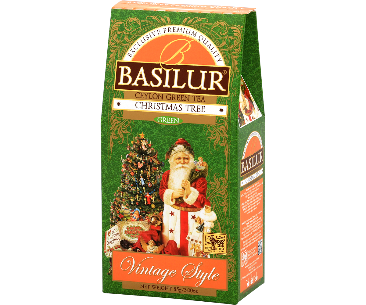 Widok z perspektywy opakowania Basilur Christmas Tree w świątecznym wydaniu