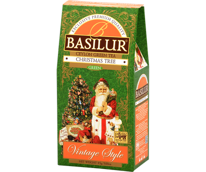 Widok z perspektywy opakowania Basilur Christmas Tree w świątecznym wydaniu