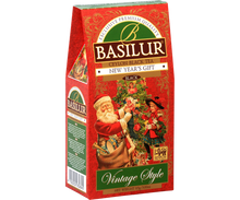 Bok opakowania Basilur New Year’s Gift z informacjami o składzie i pochodzeniu