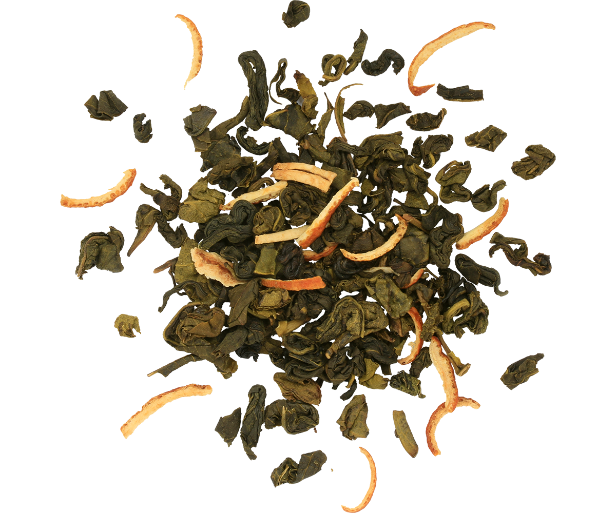 Liście herbaty Basilur Lemon & Honey – mieszanka zielonej herbaty z cytrusami i miodem.