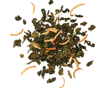 Liście herbaty Basilur Lemon & Honey – mieszanka zielonej herbaty z cytrusami i miodem.