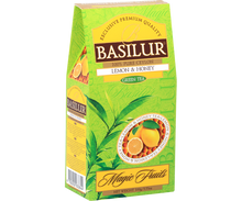 Zielone opakowanie Basilur Lemon & Honey – zielona herbata cejlońska o orzeźwiającym smaku.