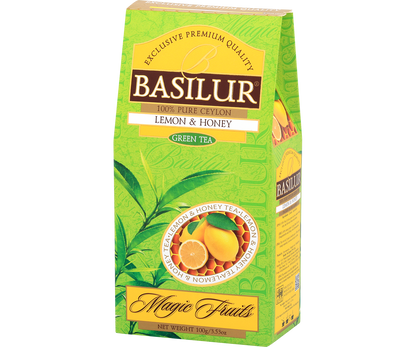 Herbata Basilur Lemon & Honey – zielona herbata z cytryną i miodem, 100 g.