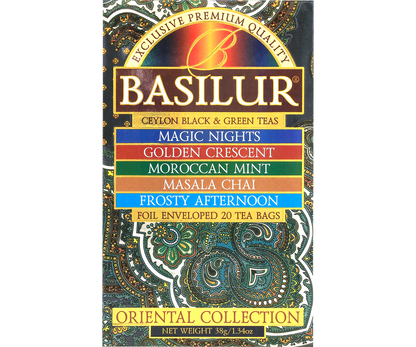 Front opakowania Basilur Oriental Collection z aromatycznymi herbatami czarnymi i zielonymi