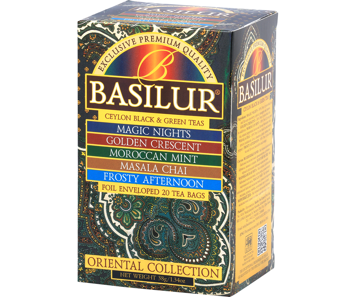 Widok z perspektywy opakowania Basilur Oriental Collection w orientalnym stylu